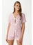 Kadın Violet Pembe Şortlu Fiyonklu Alt Üst Pijama Takımı 2