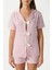 Kadın Violet Pembe Şortlu Fiyonklu Alt Üst Pijama Takımı 3