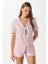Kadın Violet Pembe Şortlu Fiyonklu Alt Üst Pijama Takımı 4