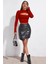 Kadın Kırmızı Göğüs Dekolteli Uzun Kollu Cut Out Crop Top Bluz 3