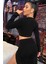 Kadın Siyah Uzun Kol Göğüs ve Göbek Dekolteli Fermuarlı Crop Top Bluz 2