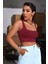 Kadın Bordo Kalın Askılı Crop Top Büstiyer 4