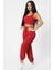 Kadın Kırmızı Kaşkorse Cepli Jogger Eşofman Altı ve Crop Top Bluz 3