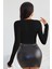 Kadın Siyah Uzun Kol Kare Yaka Crop Top Bluz 2