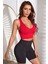 Kadın Kırmızı Derin Göğüs Dekolteli Şık Crop Top Bluz 3