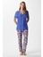 Kadın Andra Mavi Leo Desen Ön Düğmeli Kısa Kol Alt Üst Pijama Takımı 4