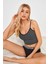 Kadın Anstrasit Gri Ip Askılı Crop Top Bluz 1