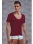 Erkek Modal Derin V Yaka Kısa Kol T Shirt 2820 Bordo 1