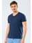 Erkek V Yaka Likralı T-Shirt 1332/İNDIGO 1