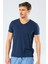 Erkek V Yaka Likralı T-Shirt 1332/İNDIGO 4