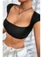 Kadın Siyah Sırt Dekolteli ve Boyundan Bağlamalı Yarım Kol Crop Top Bluz 3