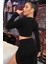 Kadın Siyah Uzun Kol Göğüs ve Göbek Dekolteli Fermuarlı Crop Top Bluz 2
