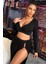 Kadın Siyah Uzun Kol Göğüs ve Göbek Dekolteli Fermuarlı Crop Top Bluz 5