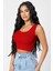 Kadın Kırmızı Kare Yaka Crop Top Bluz 5