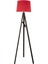 Rustik Ahşap 3 Ayak Koyu Kahverengi Tripod Lambader Kırmızı Konik Şapka 1