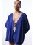Lacivert Freya Crinckle Kısa Kol V Yaka Midi Kimono 1