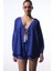 Lacivert Freya Crinckle Kısa Kol V Yaka Midi Kimono 5