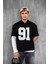 Erkek Oversize Baskılı V Yaka Forma T-Shirt Siyah 1