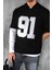 Erkek Oversize Baskılı V Yaka Forma T-Shirt Siyah 2