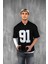 Erkek Oversize Baskılı V Yaka Forma T-Shirt Siyah 3