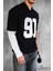 Erkek Oversize Baskılı V Yaka Forma T-Shirt Siyah 4