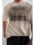 Erkek Oversize Baskılı Yıkamalı T-Shirt Taş Rengi 2