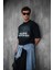 Erkek Oversize Baskılı Yıkamalı T-Shirt Siyah 5
