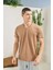 Erkek Bej %100 Pamuk V Yaka T-Shirt 2
