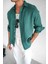 Erkek Uzun Kollu Regular Fit %100 Keten Gömlek Yeşil 4