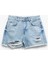 Taşlı Yıpratılmış Düğmeli Cepli Mini Denim Şort 4