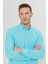 Erkek Turkuaz Slim Fit Düğmeli Yaka Keten Görünümlü %100 Pamuk Flamlı Gömlek 4