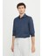 Erkek Lacivert Slim Fit Dar Kesim Italyan Yaka Armürlü Gömlek 1