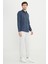Erkek Lacivert Slim Fit Dar Kesim Italyan Yaka Armürlü Gömlek 2