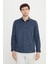 Erkek Lacivert Slim Fit Dar Kesim Italyan Yaka Armürlü Gömlek 3