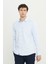 Erkek Mavi Slim Fit Dar Kesim Italyan Yaka Armürlü Gömlek 4