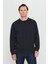Erkek Siyah Standart Fit Normal Kesim 2 İplik Recycle Pamuklu Bisiklet Yaka Sweatshirt 3