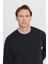 Erkek Siyah Standart Fit Normal Kesim 2 İplik Recycle Pamuklu Bisiklet Yaka Sweatshirt 4