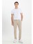 Erkek Bej Slim Fit İtalyan Kesim Yan Cepli Esnek Casual Pantolon 3