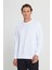 Erkek Beyaz Standart Fit Normal Kesim Bisiklet Yaka 3 Iplik Pamuklu Sweatshirt 1
