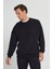 Erkek Siyah Oversize Bol Kesim 3 Iplik Bisiklet Yaka Pamuklu Sweatshirt 1