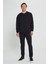Erkek Siyah Oversize Bol Kesim 3 Iplik Bisiklet Yaka Pamuklu Sweatshirt 2