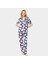 Yaprak Desenli Kısa Kollu Gömlek Yaka Pijama Takımı 3355/LACIVERT 3