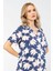 Yaprak Desenli Kısa Kollu Gömlek Yaka Pijama Takımı 3355/LACIVERT 5