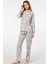 Yaprak Desenli Uzun Kollu Gömlek Yaka Pijama Takımı 3394 1