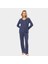 Çiçek Desenli Uzun Kollu Patlı Pijama Takımı 3382/LACIVERT 3