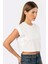 Kadın Vatka Görünümlü Crop T-Shirt 3402/BEYAZ 1