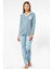 Yaprak Desenli Uzun Kol Pijama 3377/MAVI 1