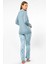 Yaprak Desenli Uzun Kol Pijama 3377/MAVI 5