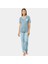 Yaprak Desenli Kısa Kol Pijama 3376/MAVI 1