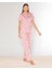 Boydan Düğmeli Kısa Kol Kalp Desenli Pijama Takımı Alperi 780-41 3